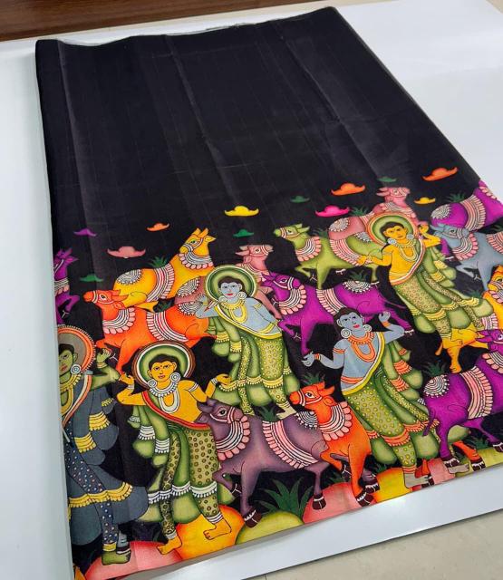 Svara kalamkari digital print surat silk sarees